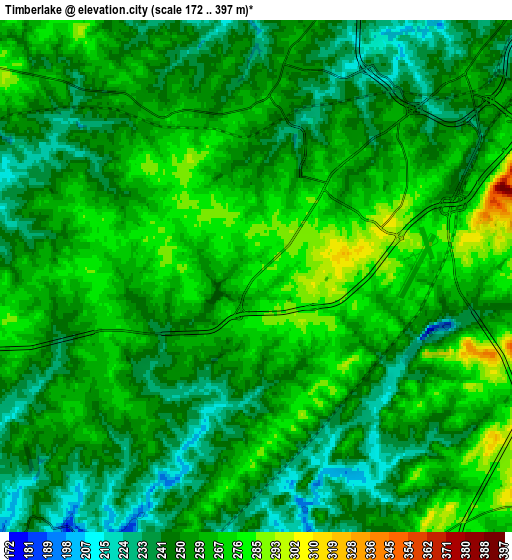 Zoom OUT 2x Timberlake, United States elevation map