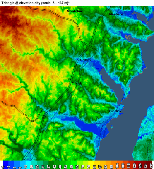 Zoom OUT 2x Triangle, United States elevation map