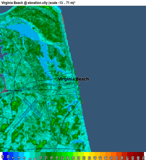 Zoom OUT 2x Virginia Beach, United States elevation map