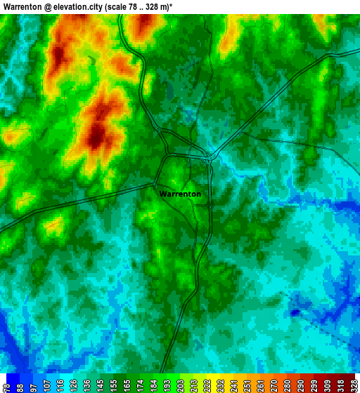 Zoom OUT 2x Warrenton, United States elevation map