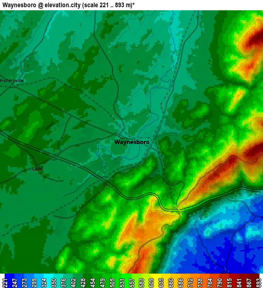 Zoom OUT 2x Waynesboro, United States elevation map