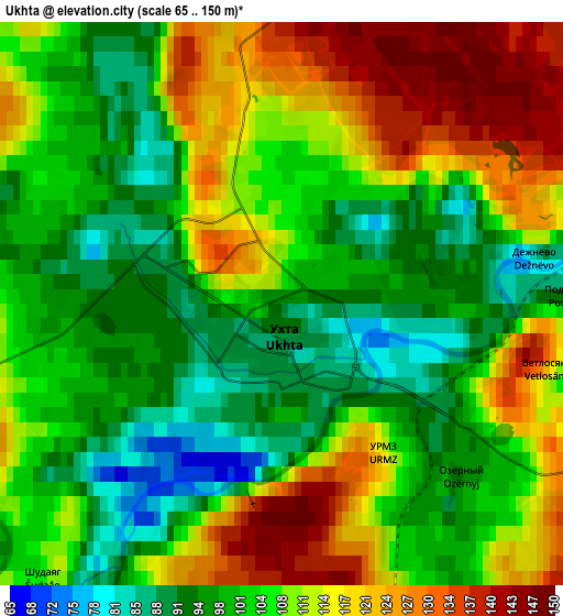 Zoom OUT 2x Ukhta, Russia elevation map