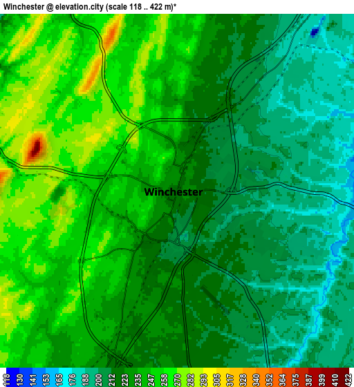 Zoom OUT 2x Winchester, United States elevation map