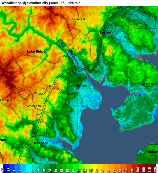 Zoom OUT 2x Woodbridge, United States elevation map