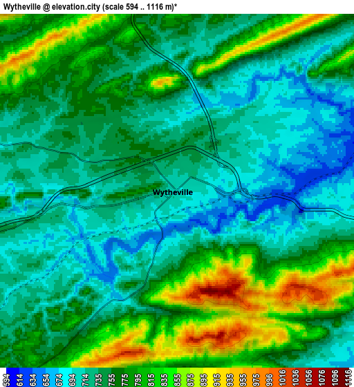 Zoom OUT 2x Wytheville, United States elevation map