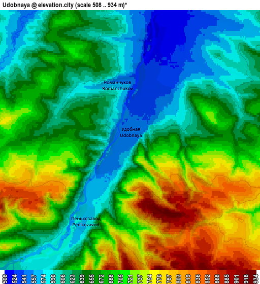 Zoom OUT 2x Udobnaya, Russia elevation map