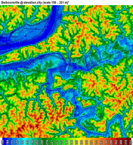 Zoom OUT 2x Barboursville, United States elevation map