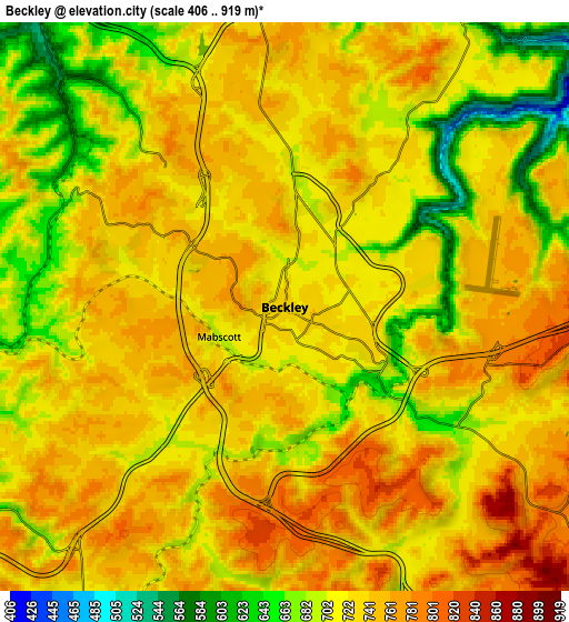 Zoom OUT 2x Beckley, United States elevation map