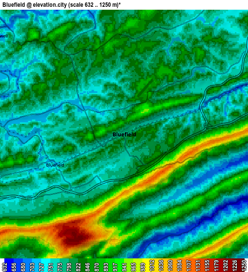 Zoom OUT 2x Bluefield, United States elevation map