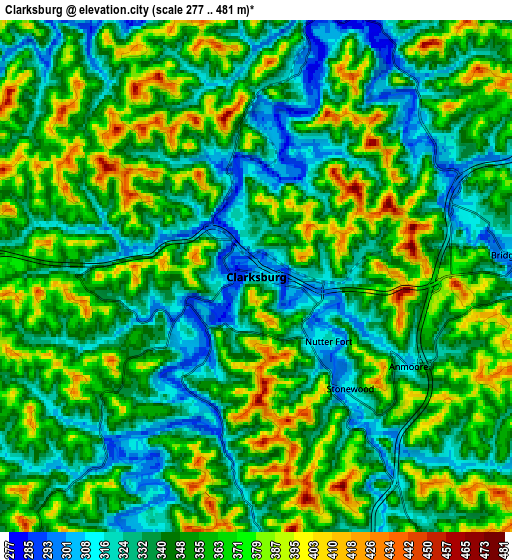 Zoom OUT 2x Clarksburg, United States elevation map