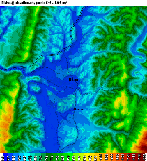 Zoom OUT 2x Elkins, United States elevation map