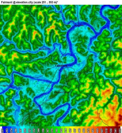 Zoom OUT 2x Fairmont, United States elevation map