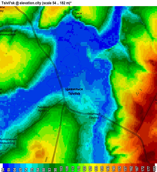 Zoom OUT 2x Tsivil’sk, Russia elevation map