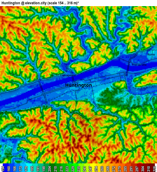 Zoom OUT 2x Huntington, United States elevation map