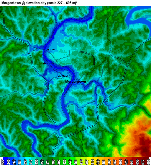 Zoom OUT 2x Morgantown, United States elevation map