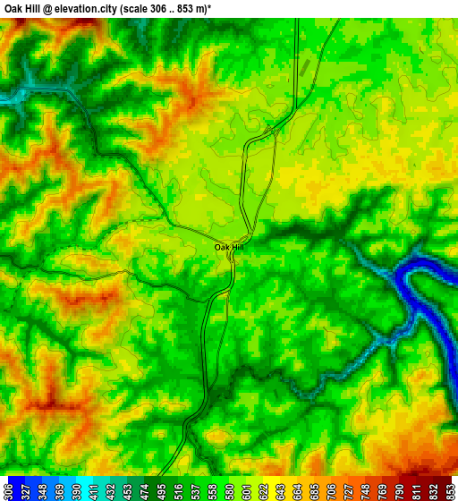 Zoom OUT 2x Oak Hill, United States elevation map