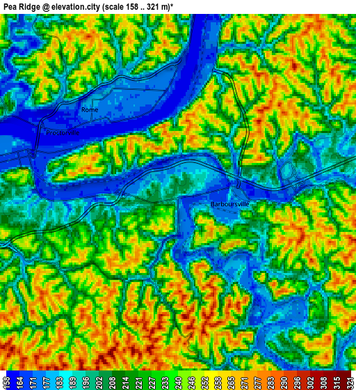 Zoom OUT 2x Pea Ridge, United States elevation map