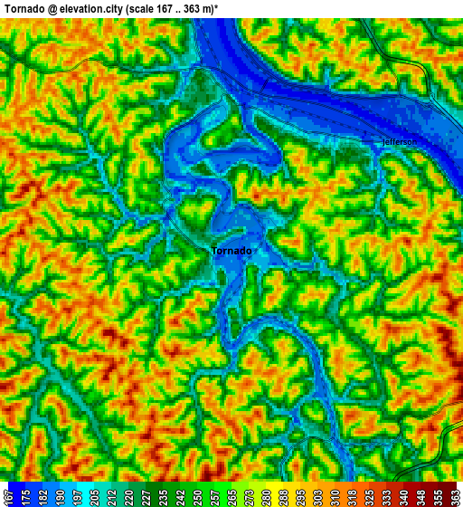 Zoom OUT 2x Tornado, United States elevation map