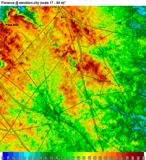 Zoom OUT 2x Florence, United States elevation map