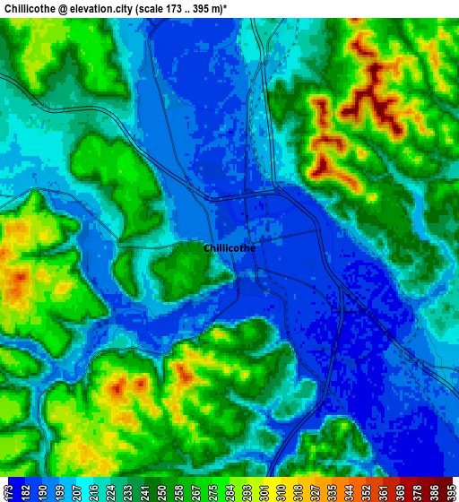 Zoom OUT 2x Chillicothe, United States elevation map