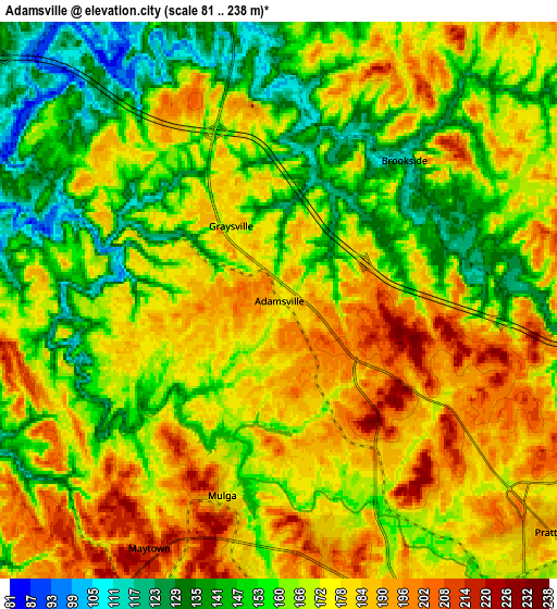 Zoom OUT 2x Adamsville, United States elevation map