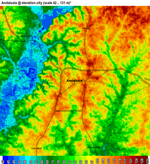 Zoom OUT 2x Andalusia, United States elevation map