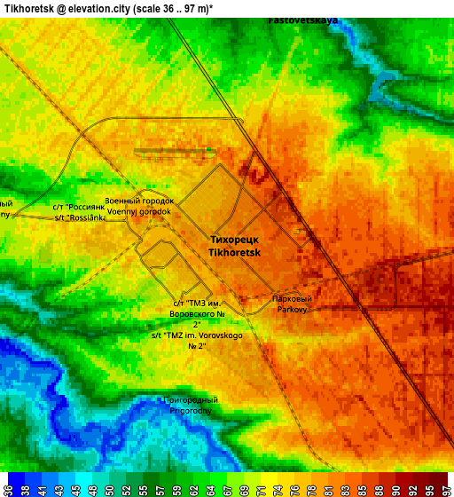 Zoom OUT 2x Tikhoretsk, Russia elevation map