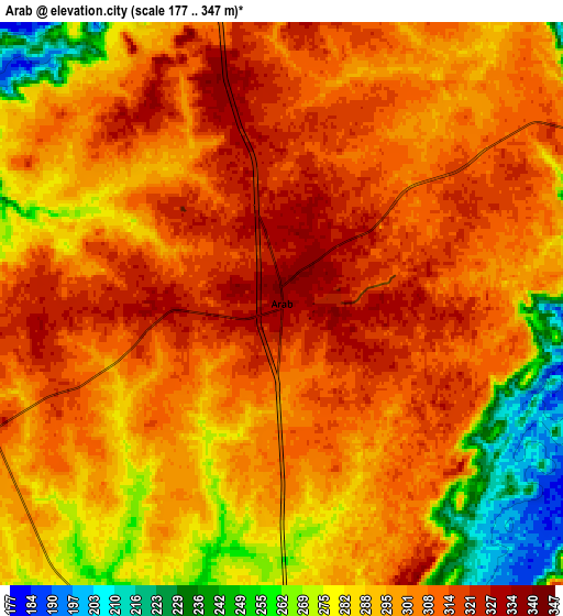 Zoom OUT 2x Arab, United States elevation map