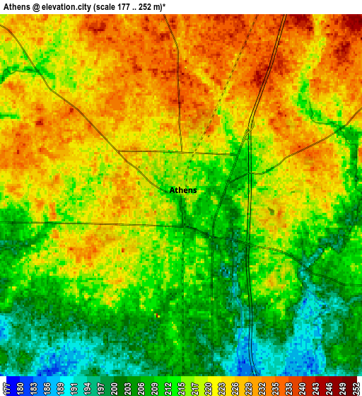 Zoom OUT 2x Athens, United States elevation map