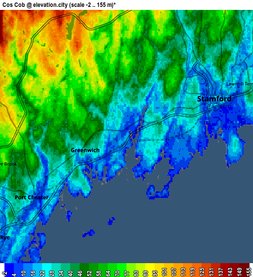 Zoom OUT 2x Cos Cob, United States elevation map