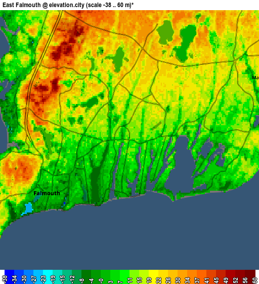 Zoom OUT 2x East Falmouth, United States elevation map