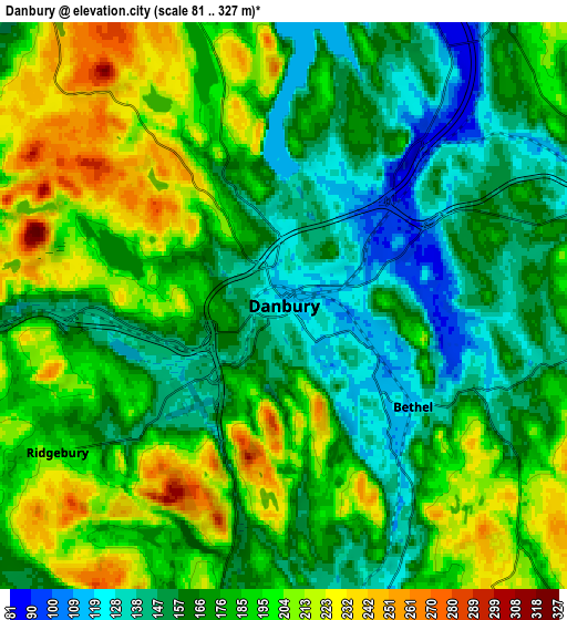 Zoom OUT 2x Danbury, United States elevation map