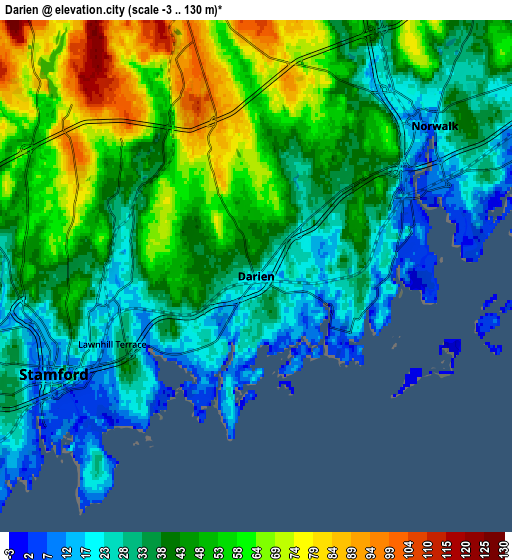 Zoom OUT 2x Darien, United States elevation map