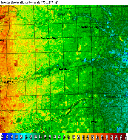 Zoom OUT 2x Inkster, United States elevation map