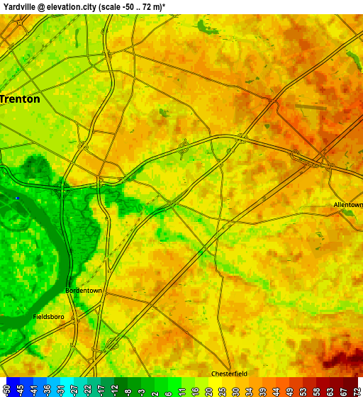 Zoom OUT 2x Yardville, United States elevation map