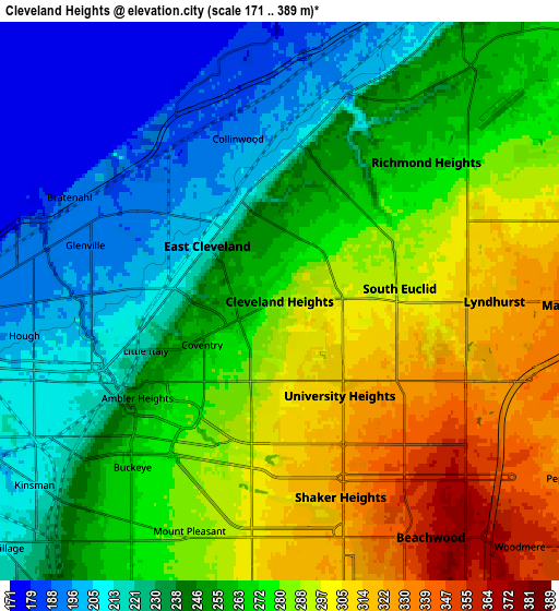 Zoom OUT 2x Cleveland Heights, United States elevation map