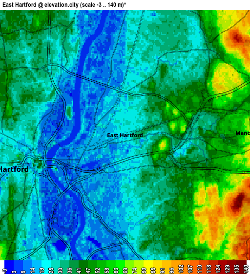 Zoom OUT 2x East Hartford, United States elevation map