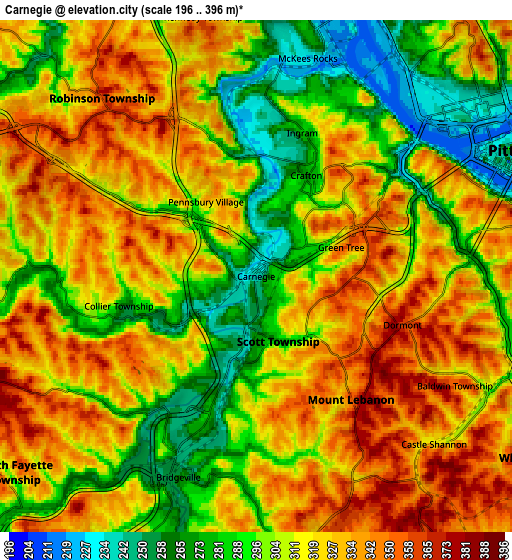 Zoom OUT 2x Carnegie, United States elevation map