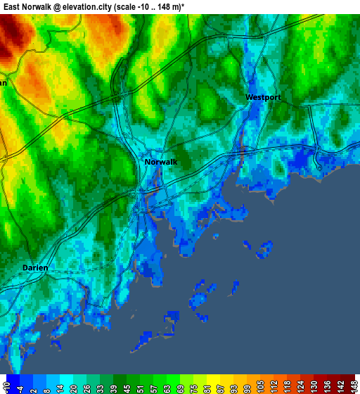 Zoom OUT 2x East Norwalk, United States elevation map