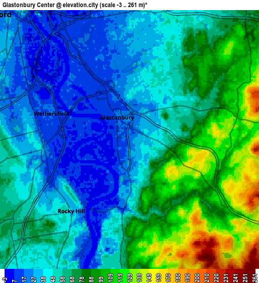 Zoom OUT 2x Glastonbury Center, United States elevation map