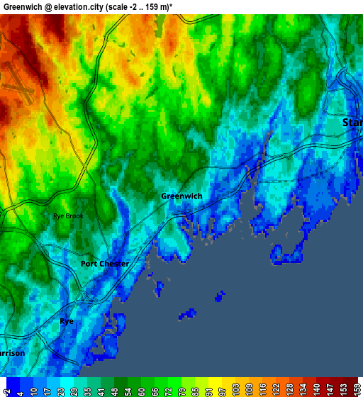 Zoom OUT 2x Greenwich, United States elevation map