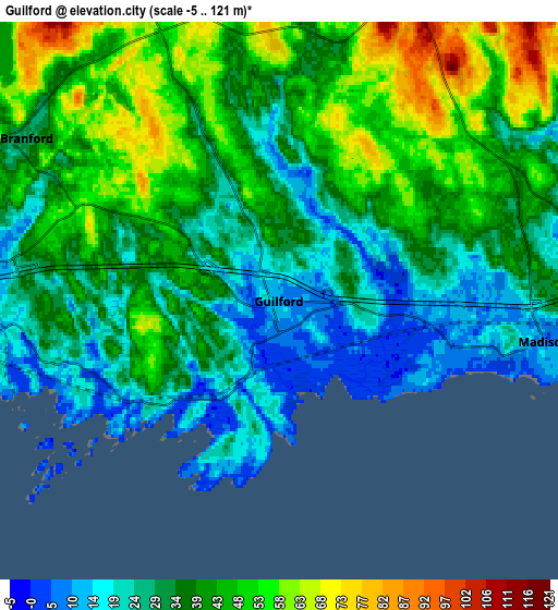 Zoom OUT 2x Guilford, United States elevation map