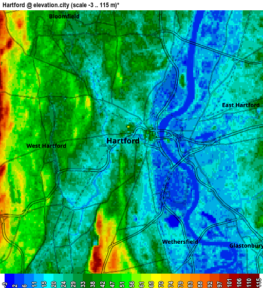 Zoom OUT 2x Hartford, United States elevation map
