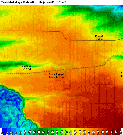 Zoom OUT 2x Temizhbekskaya, Russia elevation map