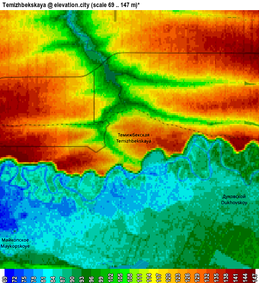 Zoom OUT 2x Temizhbekskaya, Russia elevation map