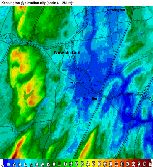 Zoom OUT 2x Kensington, United States elevation map