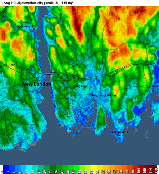 Zoom OUT 2x Long Hill, United States elevation map