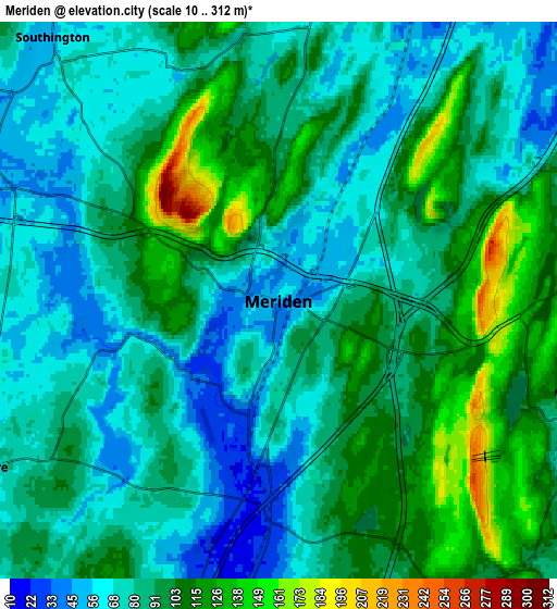 Zoom OUT 2x Meriden, United States elevation map