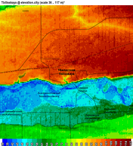 Zoom OUT 2x Tbilisskaya, Russia elevation map