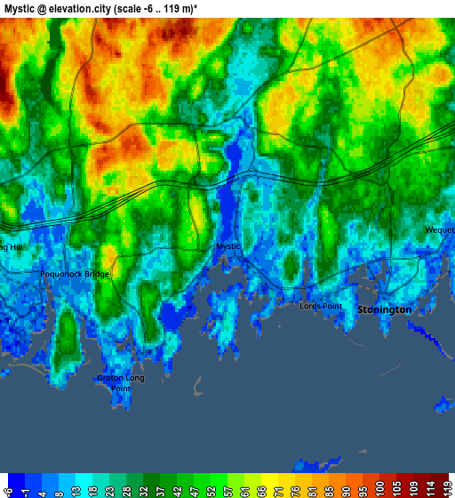 Zoom OUT 2x Mystic, United States elevation map